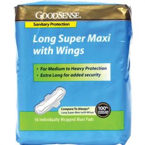 GoodSense Long Super Maxi Pad with Wings,Medium to Heavy Protection,16/Pack,HS00047